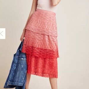 Rosé-all-day Anthropologie Maeve NWT Brighton Tiered Midi Skirt Ombre Lace Sz 2